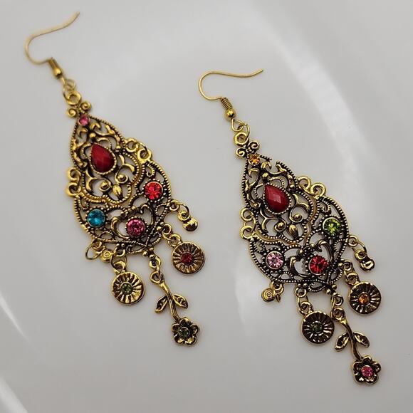 Boho Victorian Multicolor Earrings - Picture 2 of 3